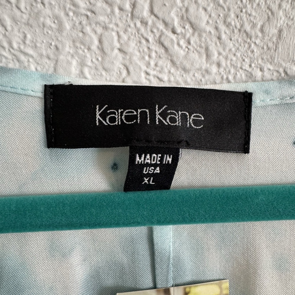 Karen Kane Women's size XL Call of the Canyon Pintuck Top Soft Aqua Tie Dye Boho - Picture 4 of 7